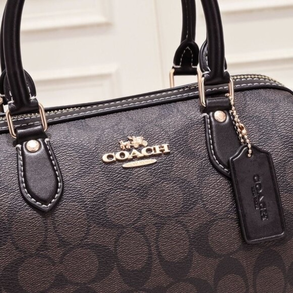 Coach Rowan Large Satchel Crossbody Bag Signature Canvas Walnut /Black NWT - Picture 5 of 8